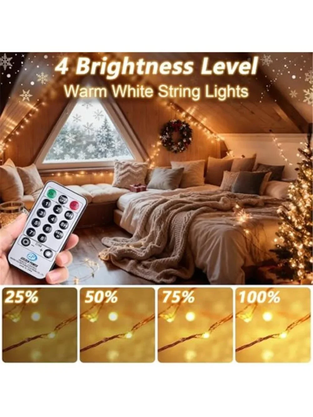 Warm White Copper Wire Fairy Lights 99ft LED String Lights Remote Timer Dimmable